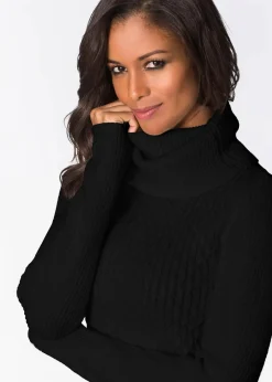 bonprix Strickmode|Kleider^Figurbetontes Strickkleid mit Rollkragen schwarz