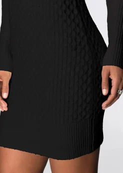 bonprix Strickmode|Kleider^Figurbetontes Strickkleid mit Rollkragen schwarz