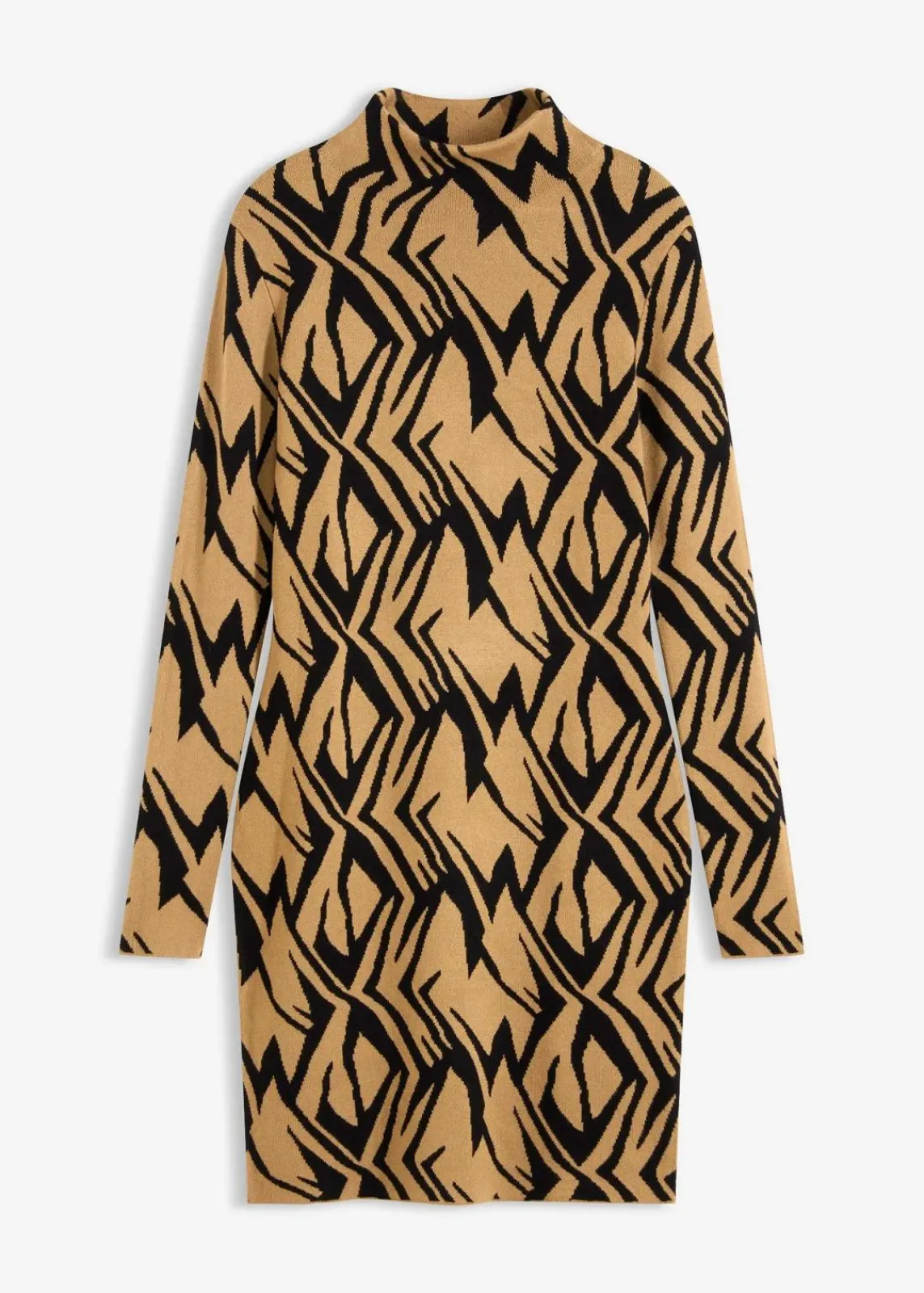 bonprix Bekleidung·Umstandsmode|Bekleidung·Pullover & Strickjacken^Figurbetontes Strickkleid mit Stehkragen schwarz/beige