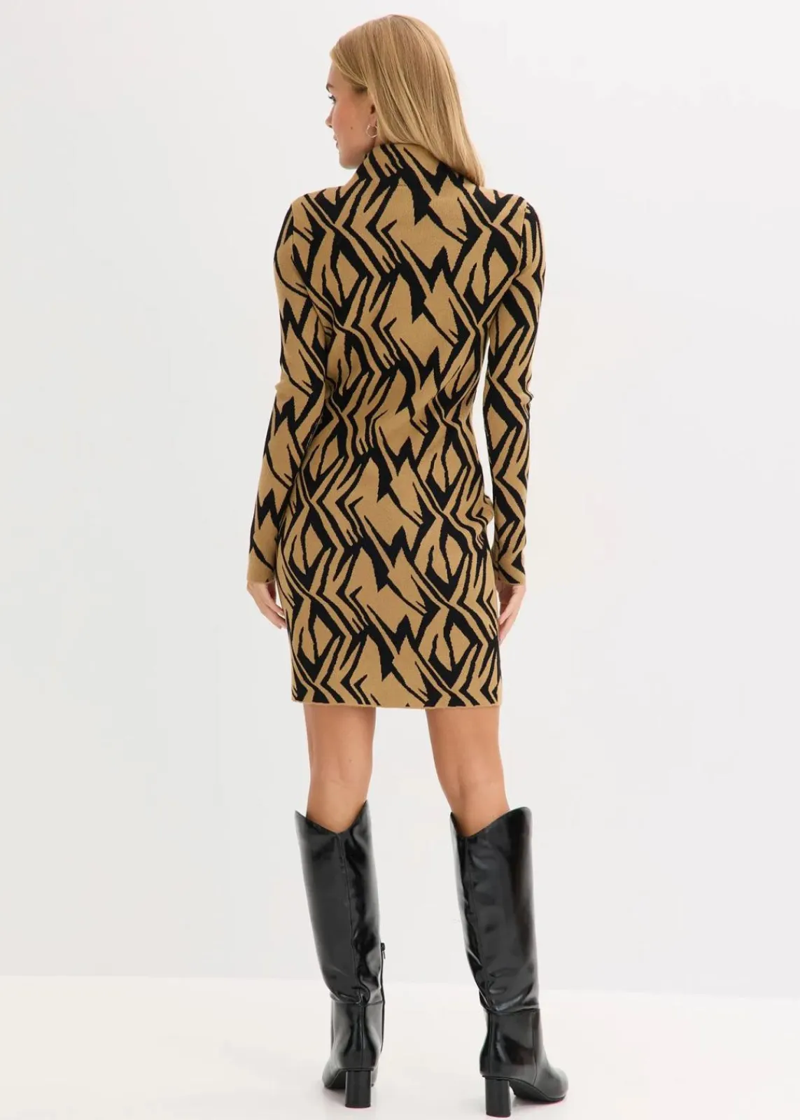 bonprix Bekleidung·Umstandsmode|Bekleidung·Pullover & Strickjacken^Figurbetontes Strickkleid mit Stehkragen schwarz/beige