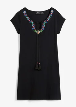 bonprix Bekleidung·Pullover & Strickjacken|Kleider^Flammgarn-Jerseykleid aus reiner Baumwolle schwarz geblümt