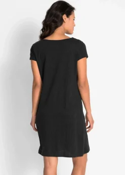bonprix Bekleidung·Pullover & Strickjacken|Kleider^Flammgarn-Jerseykleid aus reiner Baumwolle schwarz geblümt