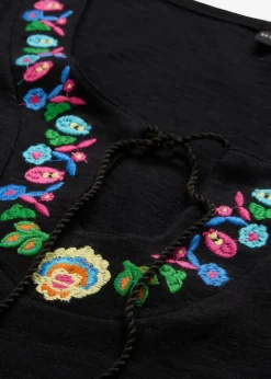 bonprix Bekleidung·Pullover & Strickjacken|Kleider^Flammgarn-Jerseykleid aus reiner Baumwolle schwarz geblümt