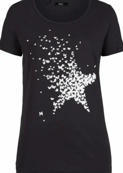bonprix Nachhaltigere Materialien|Shirts & Tops^Flammgarn-Shirt aus Bio-Baumwolle, kurzarm schwarz bedruckt