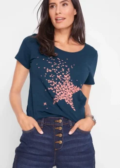 bonprix Shirts & Tops|Nachhaltigere Materialien^Flammgarn-Shirt aus Bio-Baumwolle, kurzarm dunkelblau bedruckt