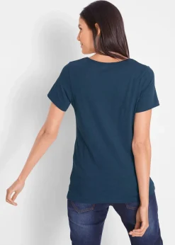 bonprix Shirts & Tops|Nachhaltigere Materialien^Flammgarn-Shirt aus Bio-Baumwolle, kurzarm dunkelblau bedruckt