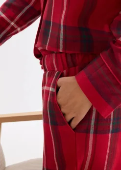 bonprix Wäsche·Nachtwäsche|Nachtwäsche^Flanell Pyjama aus weicher Baumwolle mit Geschenktasche dunkelrot kariert
