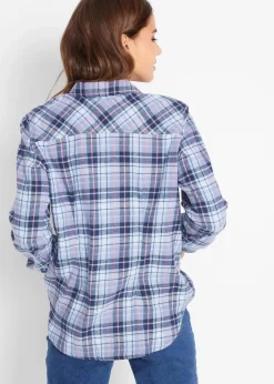 bonprix Bekleidung·Jacken & Mäntel|Blusen & Tuniken^Flanellhemd blau/rosa kariert