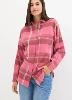 bonprix Bekleidung·Jacken & Mäntel|Blusen & Tuniken^Flanellhemd aus reiner Baumwolle rauchhimbeere/wollweiß/ziegelbraun kariert