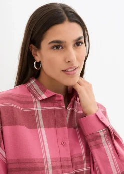 bonprix Bekleidung·Jacken & Mäntel|Blusen & Tuniken^Flanellhemd aus reiner Baumwolle rauchhimbeere/wollweiß/ziegelbraun kariert