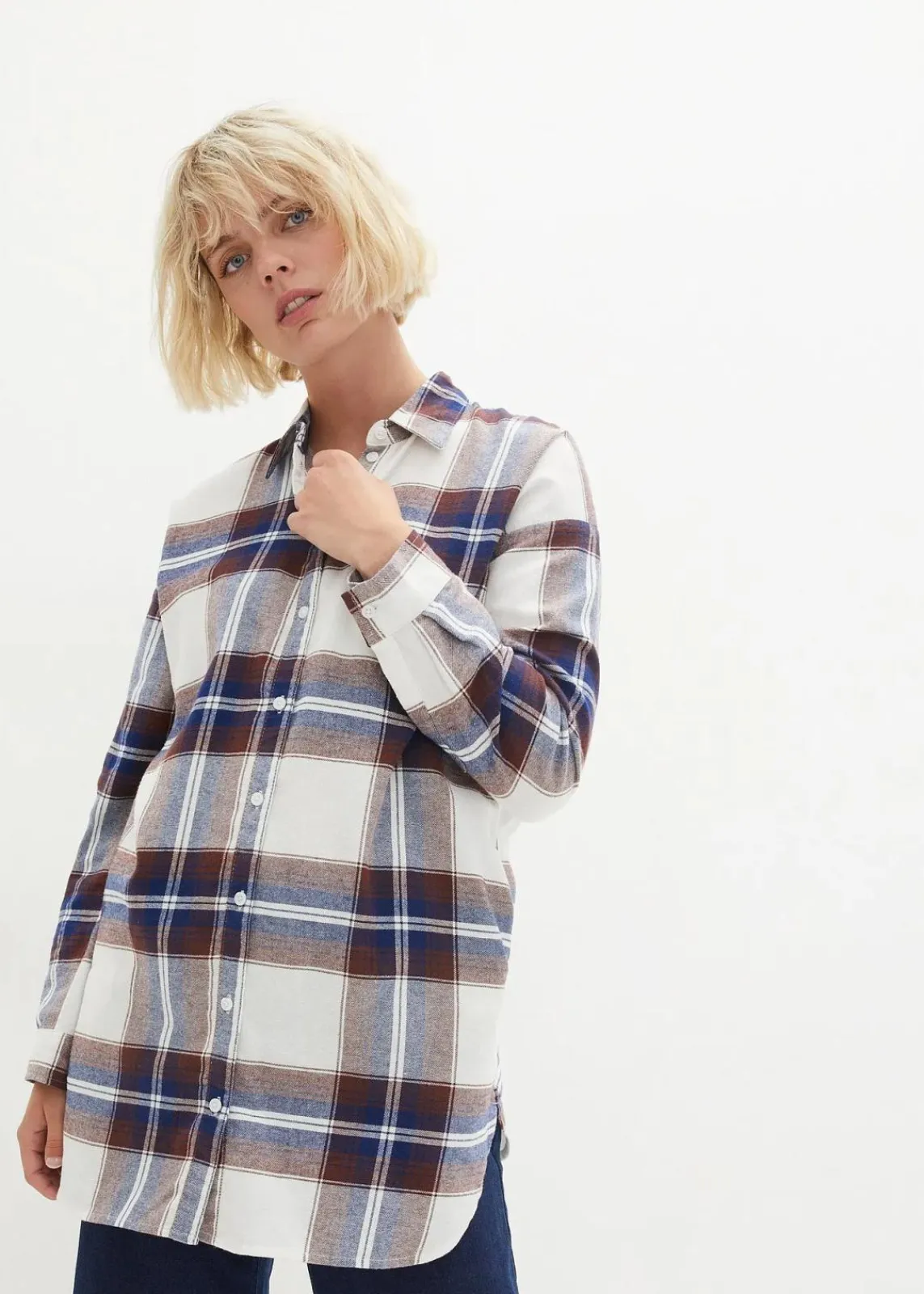 bonprix Blusen & Tuniken|Bekleidung·Jacken & Mäntel^Flanellhemd aus reiner Baumwolle dunkelblau kariert
