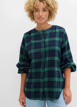 bonprix Bekleidung·Jacken & Mäntel|Blusen & Tuniken^Flanellhemd aus reiner Baumwolle dunkelblau/edelsteingrün kariert