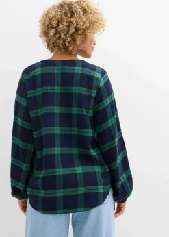 bonprix Bekleidung·Jacken & Mäntel|Blusen & Tuniken^Flanellhemd aus reiner Baumwolle dunkelblau/edelsteingrün kariert