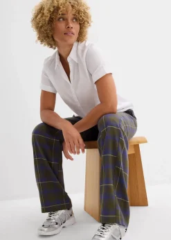 bonprix Hosen|Bekleidung·Kleider^Flanellhose aus reiner Bio-Baumwolle dunkeloliv kariert