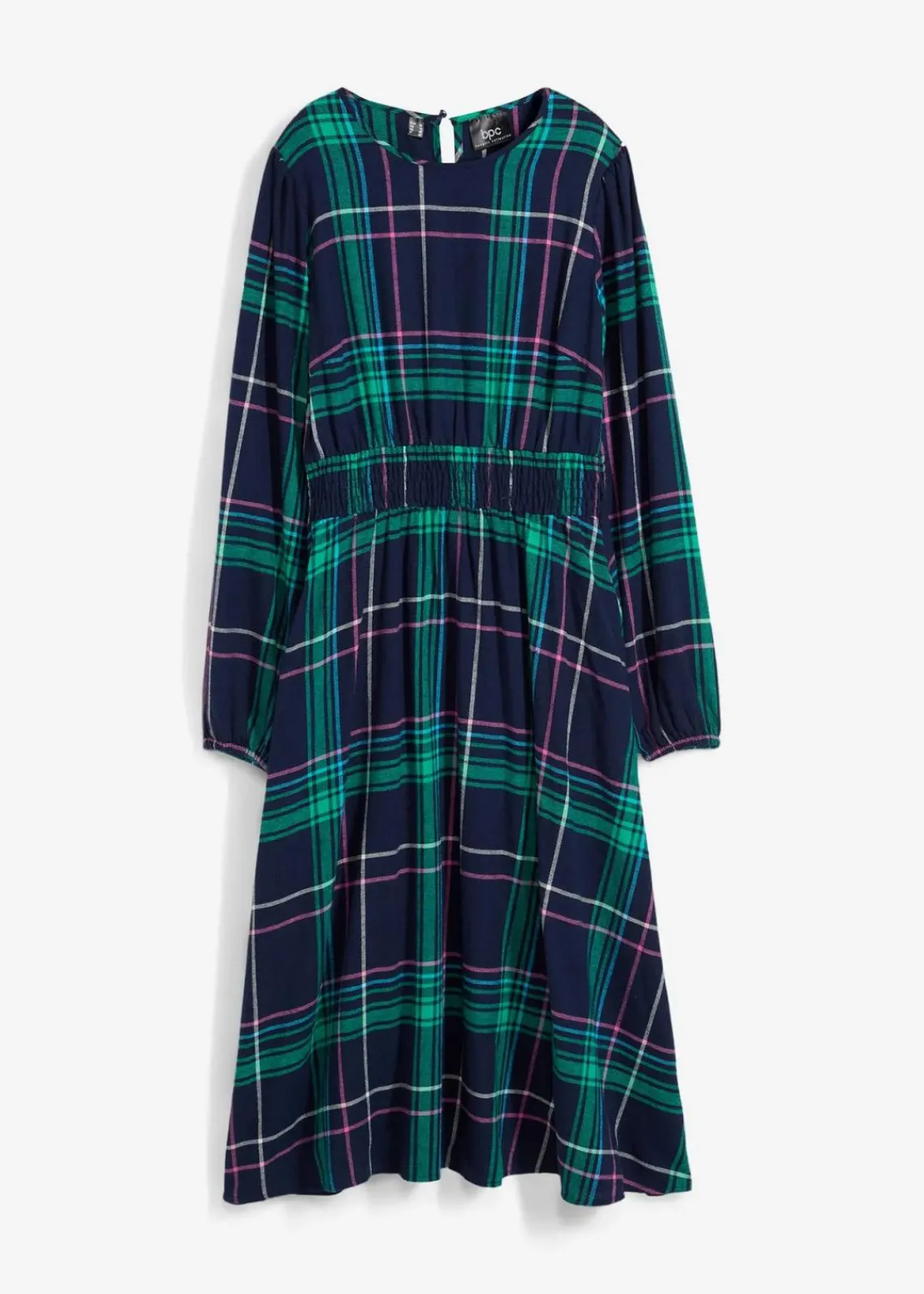 bonprix Bekleidung·Pullover & Strickjacken|Nachhaltigere Materialien^Flanellkleid aus reiner Baumwolle dunkelblau kariert