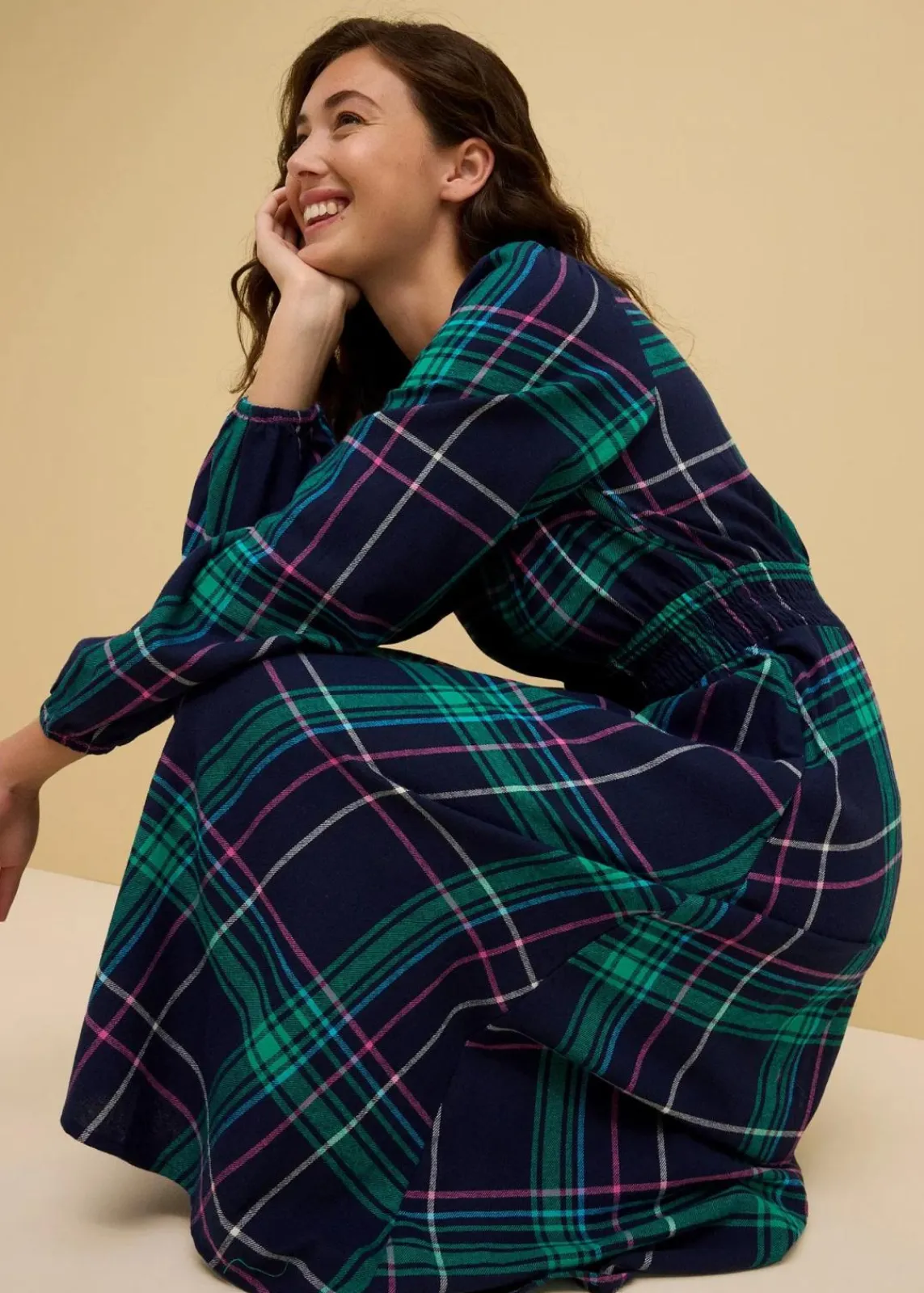 bonprix Bekleidung·Pullover & Strickjacken|Nachhaltigere Materialien^Flanellkleid aus reiner Baumwolle dunkelblau kariert