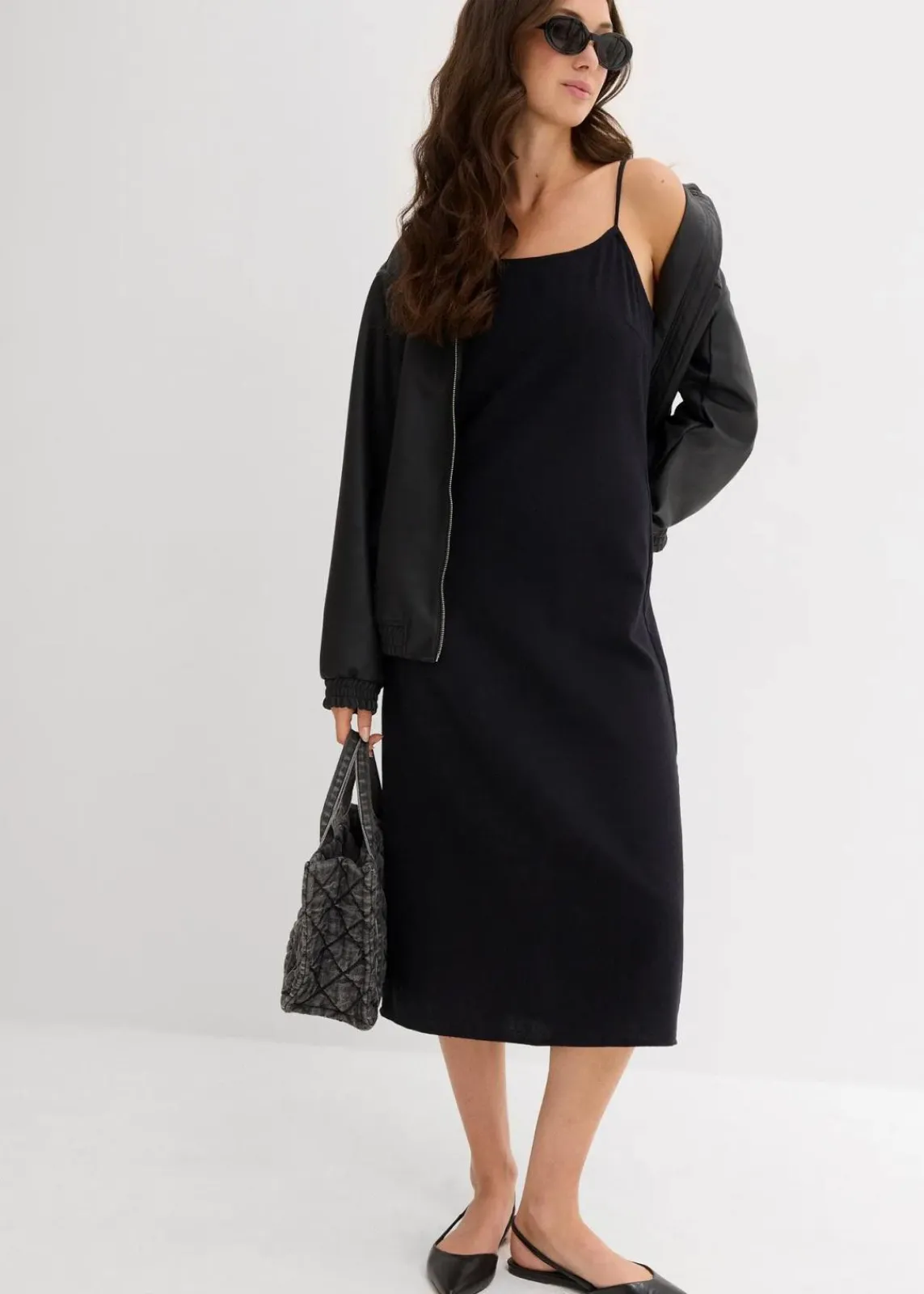 bonprix Kleider^Flanell-Trägerkleid aus reiner Baumwolle schwarz