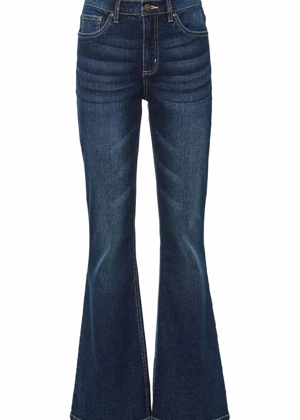 bonprix Jeans|Bekleidung·Shirts & Tops^Flared Jeans High Waist dunkelblau denim