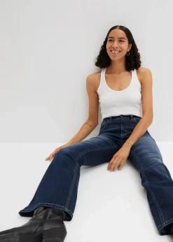 bonprix Jeans|Bekleidung·Shirts & Tops^Flared Jeans High Waist dunkelblau denim