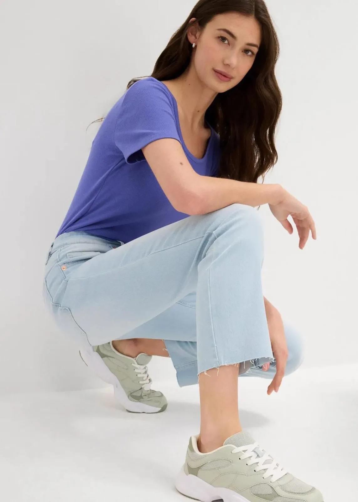bonprix Jeans|Bekleidung·Shirts & Tops^Flared Jeans High Waist, cropped eisblau denim used