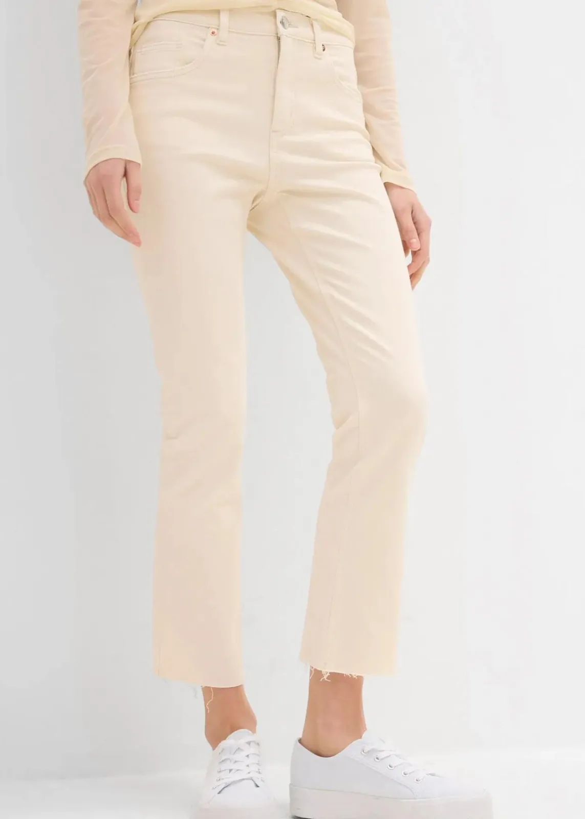 bonprix Bekleidung·Shirts & Tops|Jeans^Flared Jeans High Waist, cropped naturbeige