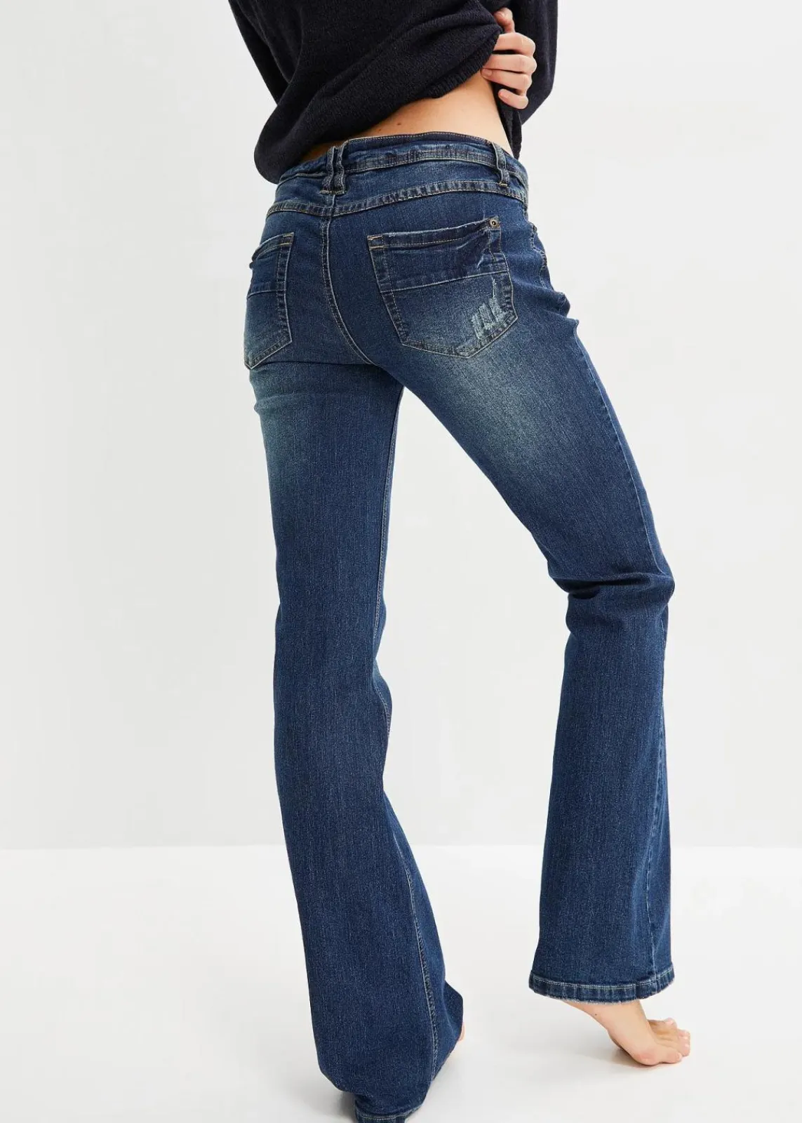 bonprix Bekleidung·Shirts & Tops|Jeans^Flared Jeans Low Waist, Stretch nachtblau denim