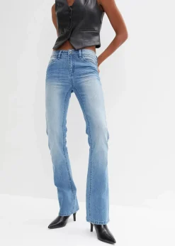 bonprix Jeans|Kurzgrößen^Flared Jeans Mid Waist, Stretch hellblau denim