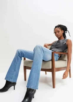 bonprix Kurzgrößen|Bekleidung·Shirts & Tops^Flared Jeans Mid Waist, Stretch hellblau denim