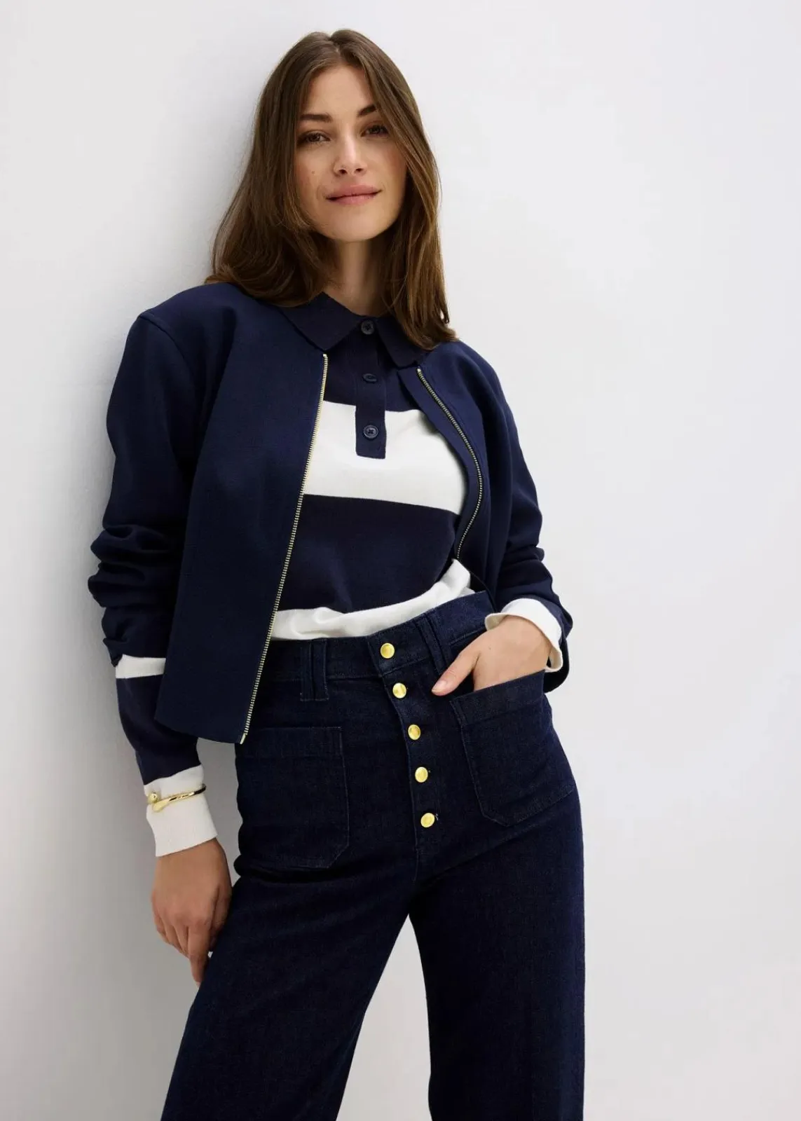 bonprix Bekleidung·Shirts & Tops|Jeans^Flared-Jeans High Waist tiefblau denim ungewaschen