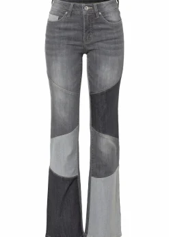 bonprix Bekleidung·Shirts & Tops|Jeans^Flared-Jeans Mid Waist grau denim/dunkelgrau denim/mittelgrau denim