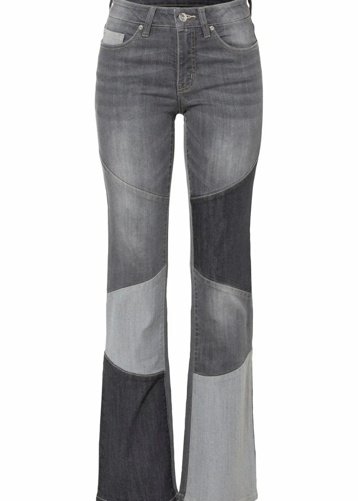 bonprix Bekleidung·Shirts & Tops|Jeans^Flared-Jeans Mid Waist grau denim/dunkelgrau denim/mittelgrau denim