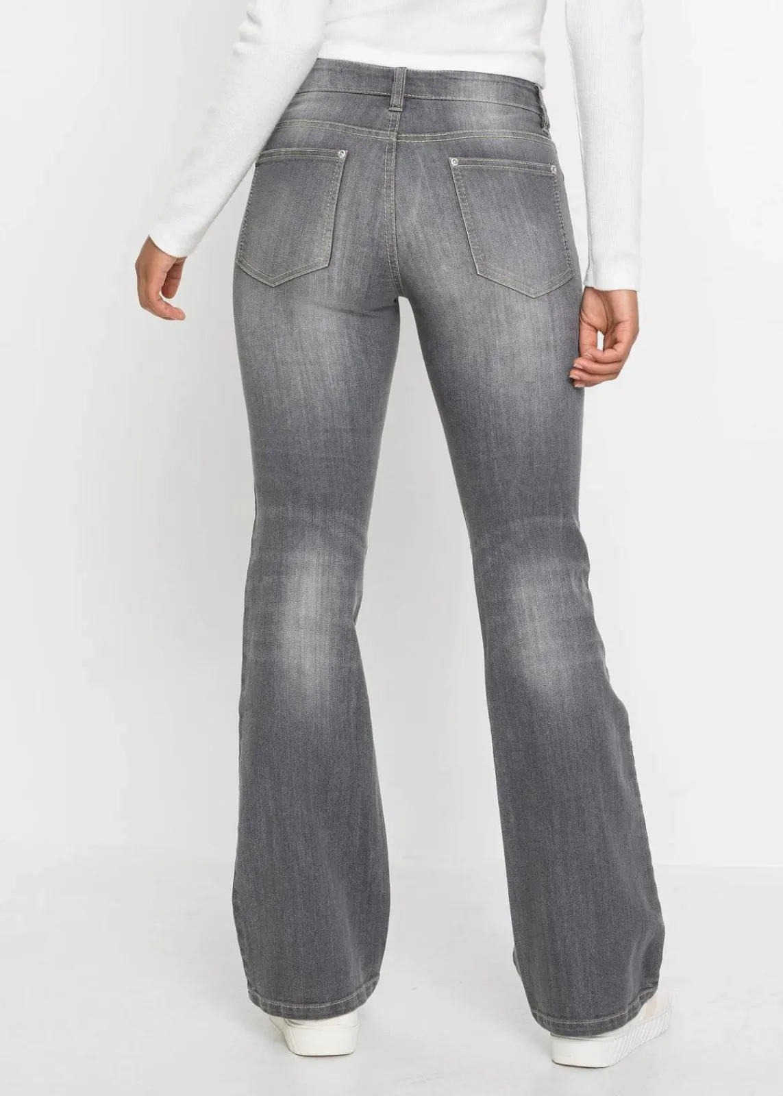 bonprix Bekleidung·Shirts & Tops|Jeans^Flared-Jeans Mid Waist grau denim/dunkelgrau denim/mittelgrau denim