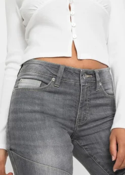 bonprix Bekleidung·Shirts & Tops|Jeans^Flared-Jeans Mid Waist grau denim/dunkelgrau denim/mittelgrau denim