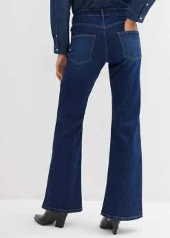 bonprix Jeans|Bekleidung·Shirts & Tops^Flared-Jeans Mid Waist dunkelblau denim used