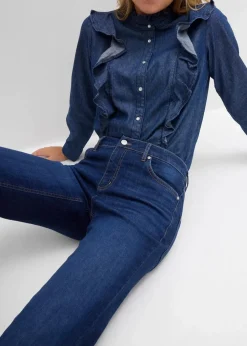 bonprix Jeans|Bekleidung·Shirts & Tops^Flared-Jeans Mid Waist dunkelblau denim used