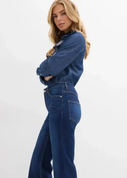 bonprix Jeans|Bekleidung·Shirts & Tops^Flared-Jeans Mid Waist dunkelblau denim used