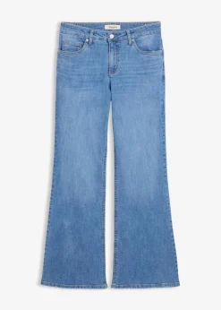 bonprix Bekleidung·Shirts & Tops|Jeans^Flared-Jeans Mid Waist hellblau denim used
