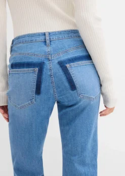 bonprix Bekleidung·Shirts & Tops|Jeans^Flared-Jeans Mid Waist hellblau denim used