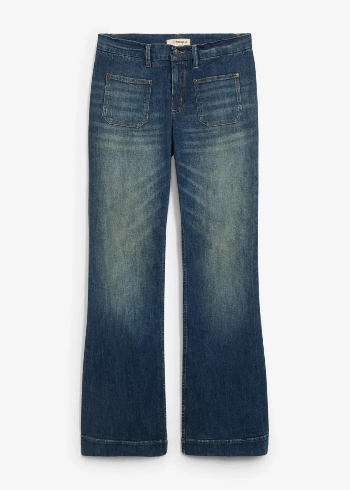 bonprix Bekleidung·Shirts & Tops|Jeans^Flared-Jeans Mid Waist dunkelblau denim