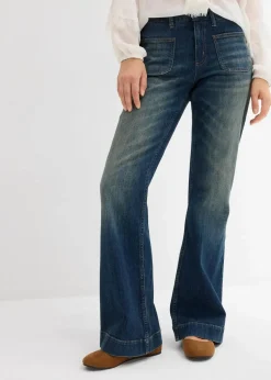 bonprix Bekleidung·Shirts & Tops|Jeans^Flared-Jeans Mid Waist dunkelblau denim