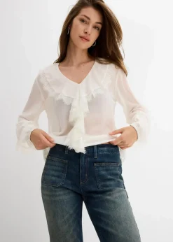 bonprix Bekleidung·Shirts & Tops|Jeans^Flared-Jeans Mid Waist dunkelblau denim