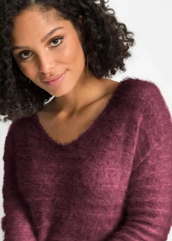 bonprix Bekleidung·Umstandsmode|Strickmode^Flauschiger Long-Pullover weinrot