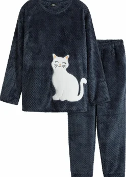 bonprix Wäsche·Homewear|Wäsche·Nachtwäsche^Fleece Loungewear Hausanzug mit Strukturmuster und Applikation nachtblau