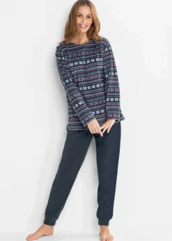 bonprix Wäsche·Homewear|Wäsche·Nachtwäsche^Fleece Loungewear Hausanzug nachtblau gemustert