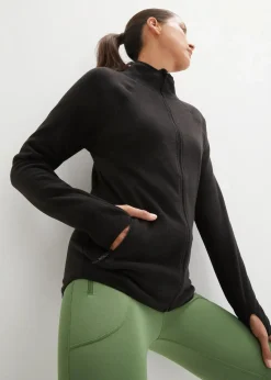 bonprix Bekleidung·Blusen & Tuniken|Bekleidung·Hosen^Fleecejacke mit Reißverschluss-Taschen schwarz
