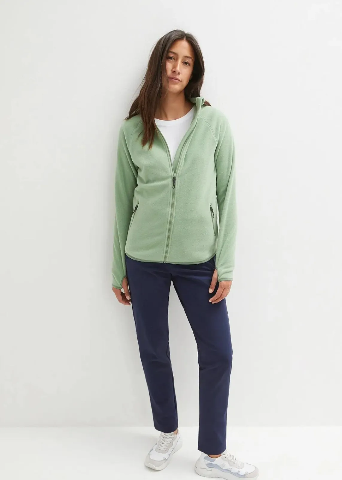 bonprix Jacken & Mäntel|Sweat^Fleecejacke mit Reißverschluss-Taschen piniengrün