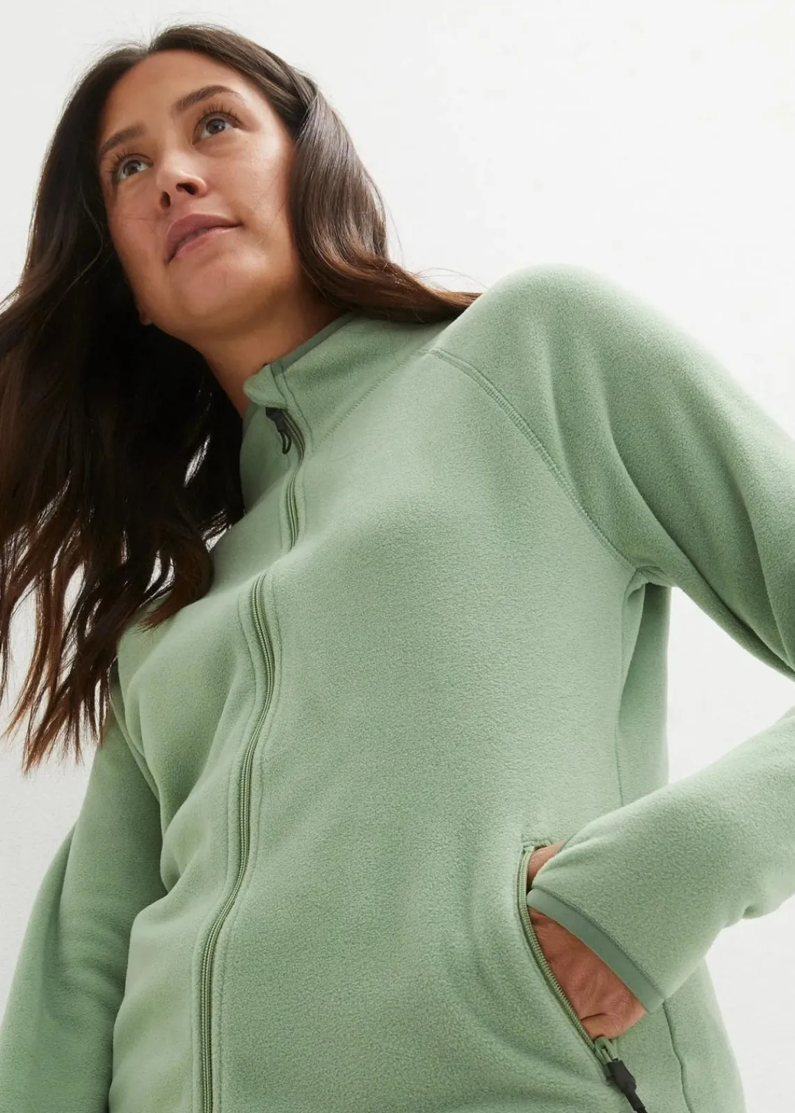 bonprix Jacken & Mäntel|Sweat^Fleecejacke mit Reißverschluss-Taschen piniengrün