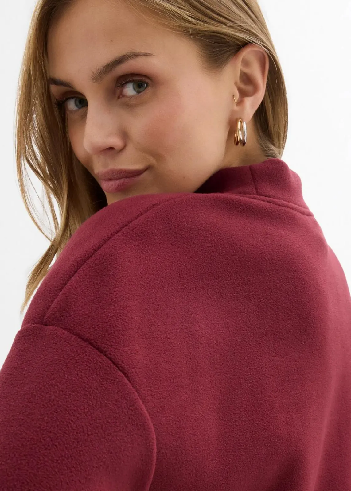 bonprix Sweat|Zweiteiler & Sets^Fleecepullover dunkelbeere