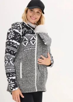 bonprix Bekleidung·Blazer|Umstandsmode^Fleece-Umstands- und Tragejacke schwarz/wollweiß norwegermuster