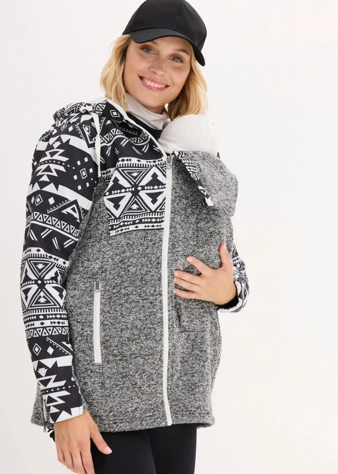 bonprix Bekleidung·Blazer|Umstandsmode^Fleece-Umstands- und Tragejacke schwarz/wollweiß norwegermuster